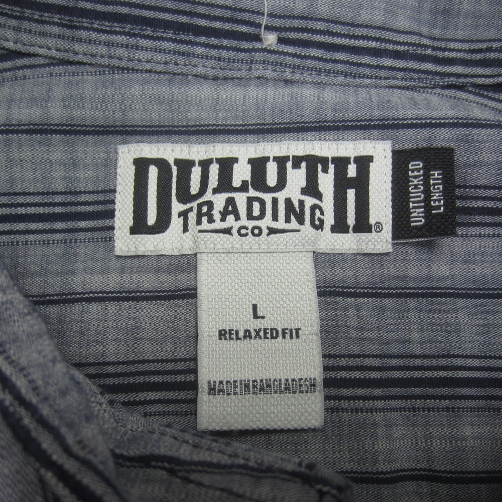 Duluth Shirt Mens Large Gray Relaxed Fit Untucked Striped Button Down SS - Picture 7 of 14